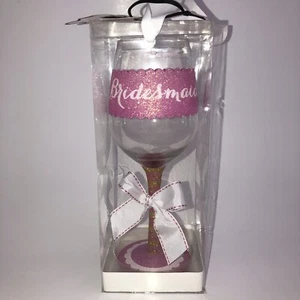Mud Pie Bridesmaid Wine Glass Pink White Bachelorette Party Goblet 9" Tall New - Picture 1 of 7