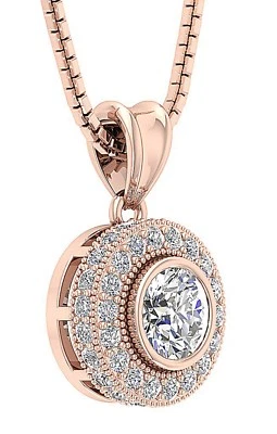 Cluster Pendant Necklace I1 G 1.00 Ct Round Diamond 14K White Yellow Rose Gold - Image 1 of 4