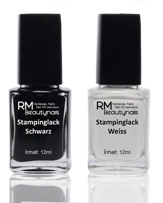 2x12ml Stamping Lack Set Schwarz Weiß Stempellack Nagellack Konad Stampinglack