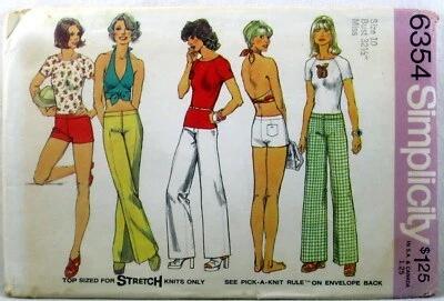 SIMPLICITY PATTERN 6354 Pullover Halter Hip Hugger Pants SIZE 10 BUST 32.5 - Image 1 of 2