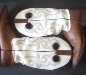 Justin Cowboy Boots 9 B Brown and White Mexico leather sole soft toe - Picture 1 of 14