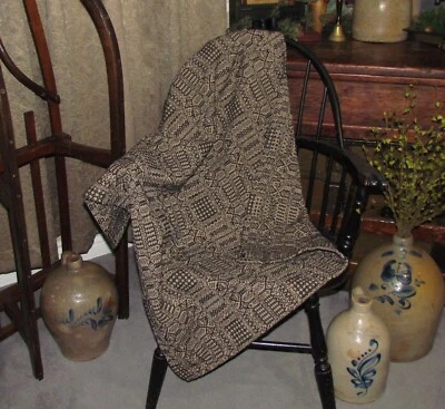 Prim Antique Vtg Style Black Cotton Abigail Woven 32" COVERLET Square RQ23BSS - Image 1 of 4