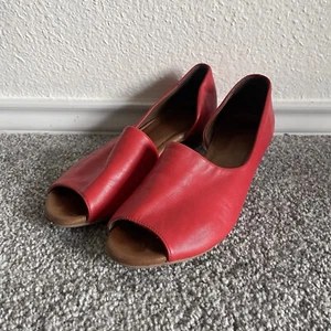 Spring Step Lesamarie Sandals Womens 6.5/ 7 37 Red Leather Open Toe Low Wedge - Picture 1 of 11