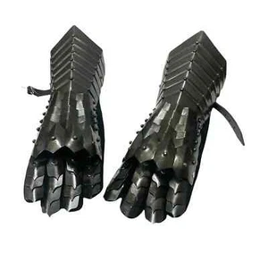Medieval Steel Gauntlet Armor Gloves Brass Accents Knight Pair Crusader Gloves - Picture 1 of 3
