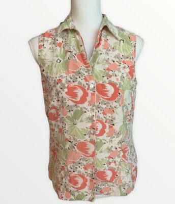 Jones Wear Essentials Silk Top Sleeveless Button Front Floral Size 8 Feminine - Image 1 of 4