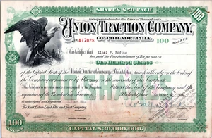 Certificado de acciones de Union Traction Company of Philadelphia - 100 acciones 1934 - Imagen 1 de 2