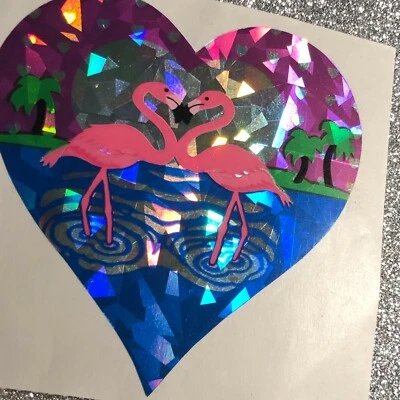 Pegatina Sandylion vintage rosa prismático flamencos palmeras corazón prisma ¡RARA! Foto 1 de 4