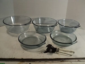 Vintage 1940s Pyrex Flame wear blue tint 6 pieces - Picture 1 of 13