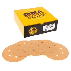 320 Grit 6" Gold Hook & Loop 6-Hole Sanding Discs for DA Sanders - Box of 50 - Bild 1 von 5