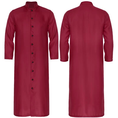 Hombres Predicador Ministro Clero Bata Cuello Alto Manga Larga Botón Sacerdote Vestido Foto 1 de 3