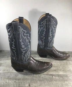 Justin Mens 8327 Cowboy Western Pull On Lizard Leather Boots Size 8.5 Vintage - Picture 1 of 12