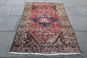 Vintage Worn Hand Made Traditional Oriental Wool Faded Red Pink Rug 190x116cm - Picture 1 of 16