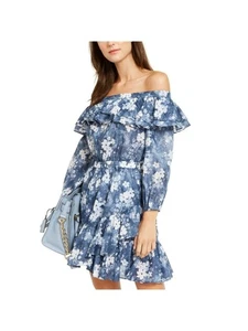 MICHAEL KORS Womens Blue Long Sleeve Above The Knee Fit + Flare Dress XL - Picture 1 of 3