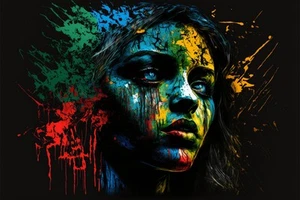 Leinwandbild Bunt Abstrakt Gesicht Mehrfarbig Wandbild Poster Druck - Bild 1 von 22