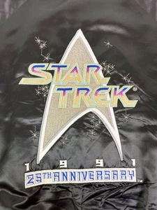 Vintage Top Line 1991 Star Trek 25th Anniversary Black Satin Jacket Size Large - Picture 1 of 7