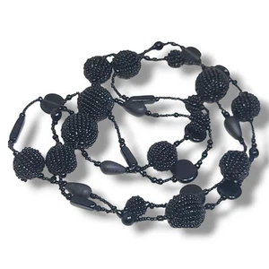 Collar Estación Bolas Vidrio Negro Vintage y Cuentas Semilla 46" - Imagen 1 de 5