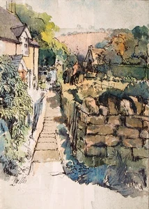 attrib. to Kate Stultiens (1907–1980) small ink & watercolour, cottage landscape - Picture 1 of 2