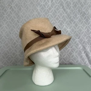 Vtg Mahara Wool Cloche Hat Ladies Women Tan Beige Antique 20s 30s Gatsby Flapper - Picture 1 of 12