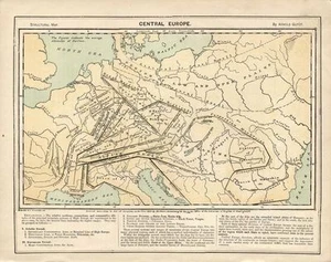 Mapa geográfico antiguo de 1872 cordilleras de Europa Central Alpes de los Cárpatos - Imagen 1 de 1