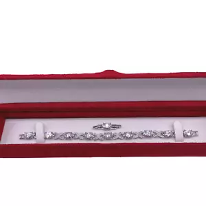 White gold finish created diamond oval cut love and kisses bracelet - Picture 1 of 4