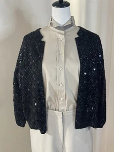 Crown Rose Originals Vintage Circa 50’s-60’s Black Sequined Evening Jacket Wool - Picture 1 of 14