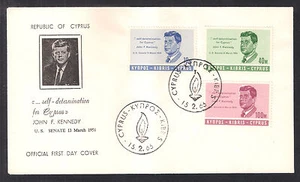 CYPRUS 1965 USA PRESIDENT JOHN F. KENNEDY SET OFFICIAL FDC - Picture 1 of 1