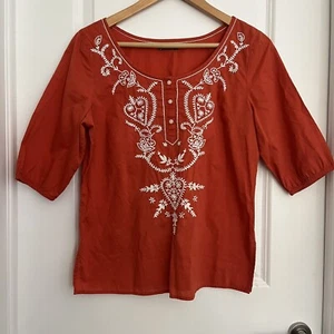 Blusa Top Mujer Gap Bordada Algodón Ligero Talla S Naranja Boho Festival - Imagen 1 de 14