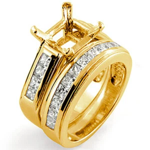 1.10Ct Princess G VS2 Engagement Diamond Wedding Bridal Set Ring 14K Yellow Gold - Picture 1 of 3