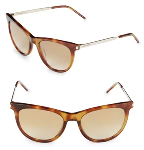 Saint Laurent SL510 005 54mm Oval Cat Eye Sunglasses Havana Gold Brown Gradient - Picture 1 of 4