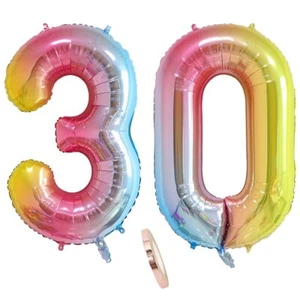 Folienballon Zahl Deko Regenbogen 30 XXL 100cm Riesen Nummer Aufblasbar Heliu... - Bild 1 von 7