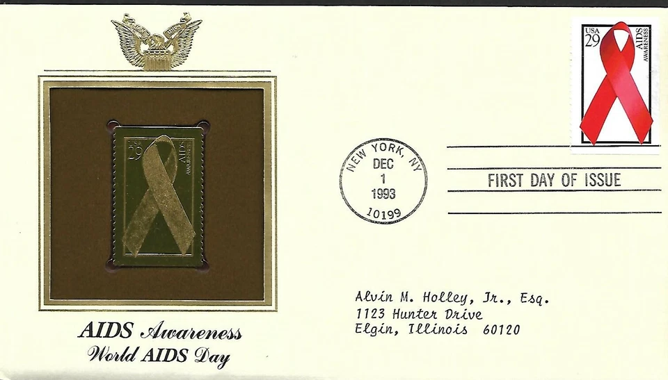 USA 1993 FIRST DAY COVER, AIDS AWARENESS, GOLD FOIL - Image 1 of 1