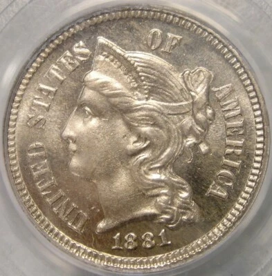 1881 THREE CENT NICKEL GORGEOUS BEAUTIFUL VERY SCARCE CHOICE GEM+ PCGS PF 66 OGH - Image 1 of 4