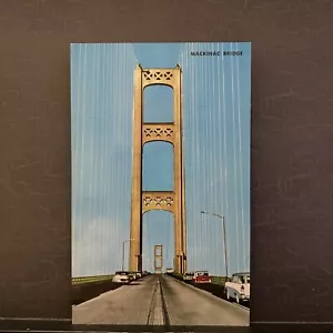 Mackinac Bridge veduta con auto d'epoca Michigan MI pre-1980 CROMO cartolina UNP - Foto 1 di 5