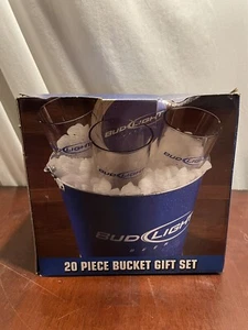 2007 Bud Light Beer 20 Piece Ice Bucket Gift Set Coasters Glasses - Picture 1 of 2