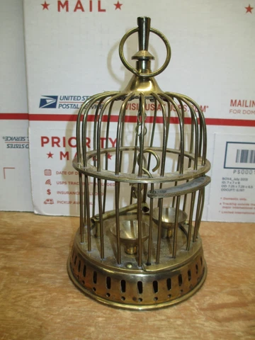 Vintage Victorian Style Solid Brass Dome Bird Cage w/ Feeders & Swing Perch Cover