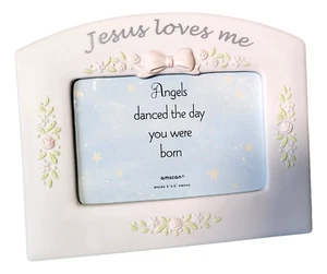 Jesus Loves Me Picture Frame 4x6 Landscape Photo Matte White with Pink Bow - Picture 1 of 6