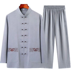Mens Traditional Chinese Tang Suit Coat Jacket Outfit Kung Fu Tai Chi Uniform
