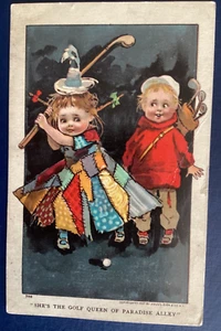 Postal Niños Jugando Golf "She's the Golf Queen" Julius Bien & Co 1907 D16 - Imagen 1 de 2