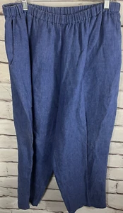 Flax Women's Size L Blue Pants With Pockets 100% Linen - Picture 1 of 5