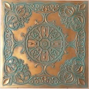 ceiling tiles faux tin decor wall panels PL71 Vintage green gold 10pcs/lot - Picture 1 of 12