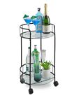 NEW Black Drinks Trolley With Glass Shelves Mini Bar Cocktail Table Drink Table
