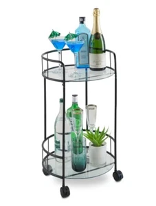 NEW Black Drinks Trolley With Glass Shelves Mini Bar Cocktail Table Drink Table - Picture 1 of 4