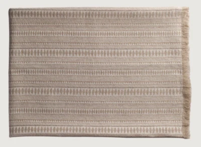 New De Le Cuona Assegai Handmade Throw Linen w/ Fringe & Suede Edge 54x94" Stone - Image 1 of 4