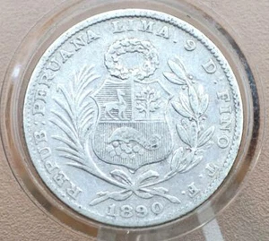1890 Peru Silver 1/5 Sol - Low Mintage, Only 85,000, Great Condition - Picture 1 of 3