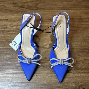 Zara Woman Shimmery Sling Back Heels Embellished Purple Blue Size 7.5/38 NWT’s - Picture 1 of 11