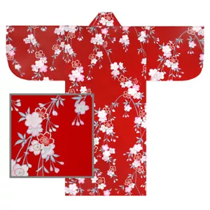 Japanese Children Kimono Yukata Girl 35" Cotton Cherry Blossom Red Made in Japan - Picture 1 of 1