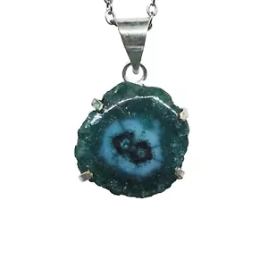 Geode Necklace Solar Quartz Gemstone 925 Sterling Silver Plated Pendant 14-24 in - Picture 1 of 6