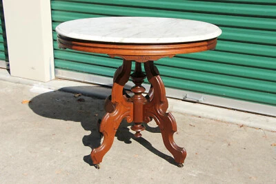 Large Oval Walnut Victorian Renaissance Revival Marble Top Center Table Ca.1870 - Image 1 of 4