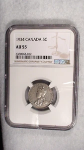 1934 Canada Five Cents NGC AU55 ABOUT UNCIRCULATED 5C Coin PRICED TO SELL NOW! - Picture 1 of 4