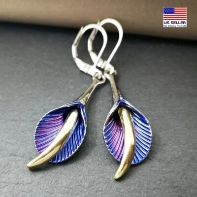 Fashion Vintage Women Bohemia Earrings 3D Flowers Calla Lily Retro Style 1870 - Image 1 of 3